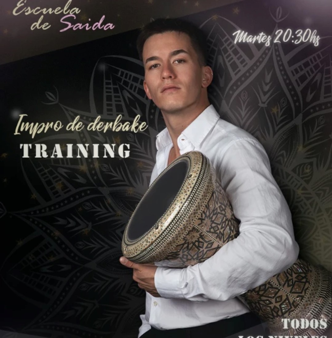 Placa del ciclo Impro de Derbake Training en la Escuela de Saida, los martes a las 20:30